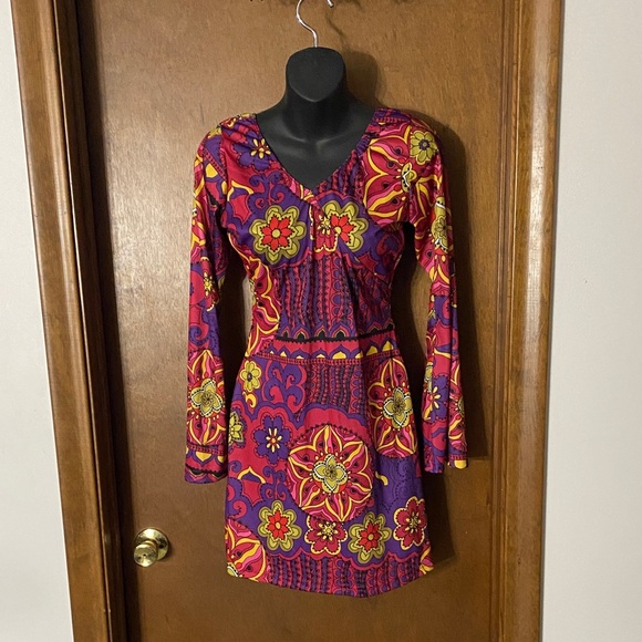 Leg Avenue 70s Retro Floral Long Sleeve Mini Dress Women’s Size S/M - Picture 1 of 6